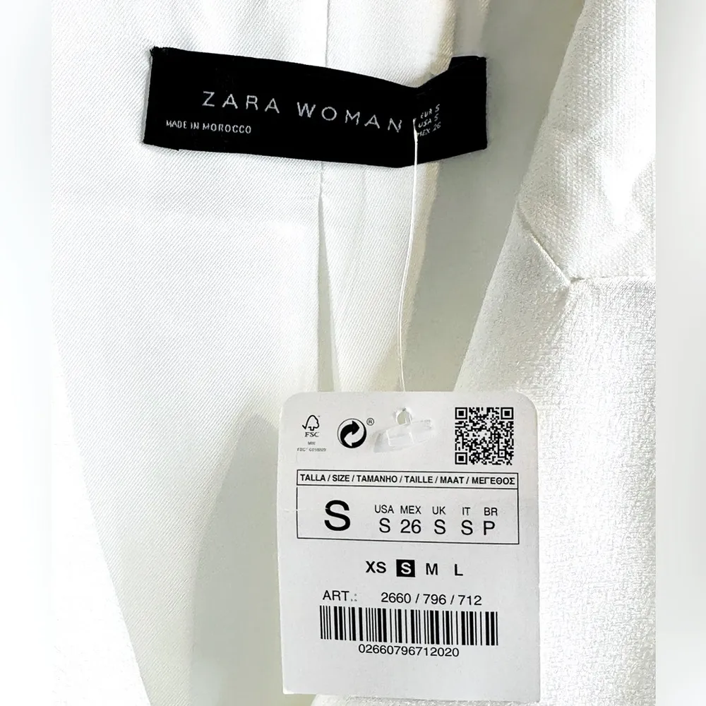 Zara Ivory White Double Breasted Satin Trimmed Tuxedo Blazer Jacket Size S NWT - Image 8