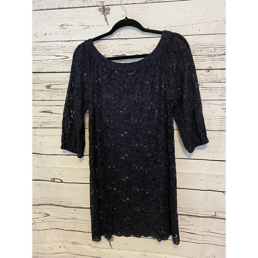 Dianne Von Furstenburg Navy Lace See through Dress Size 8 - Image 5
