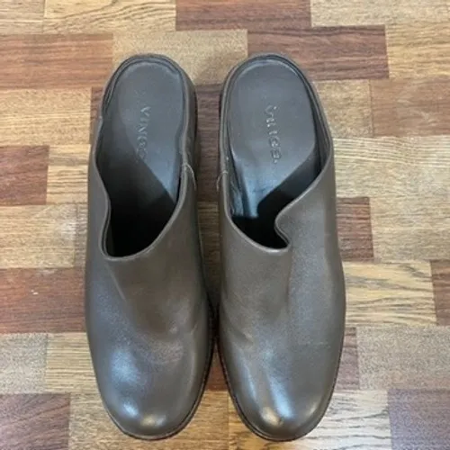 Vince Womens Navina Clogs 8 Chocolate Brown Leather Wood Heel Mule Designer - Image 5