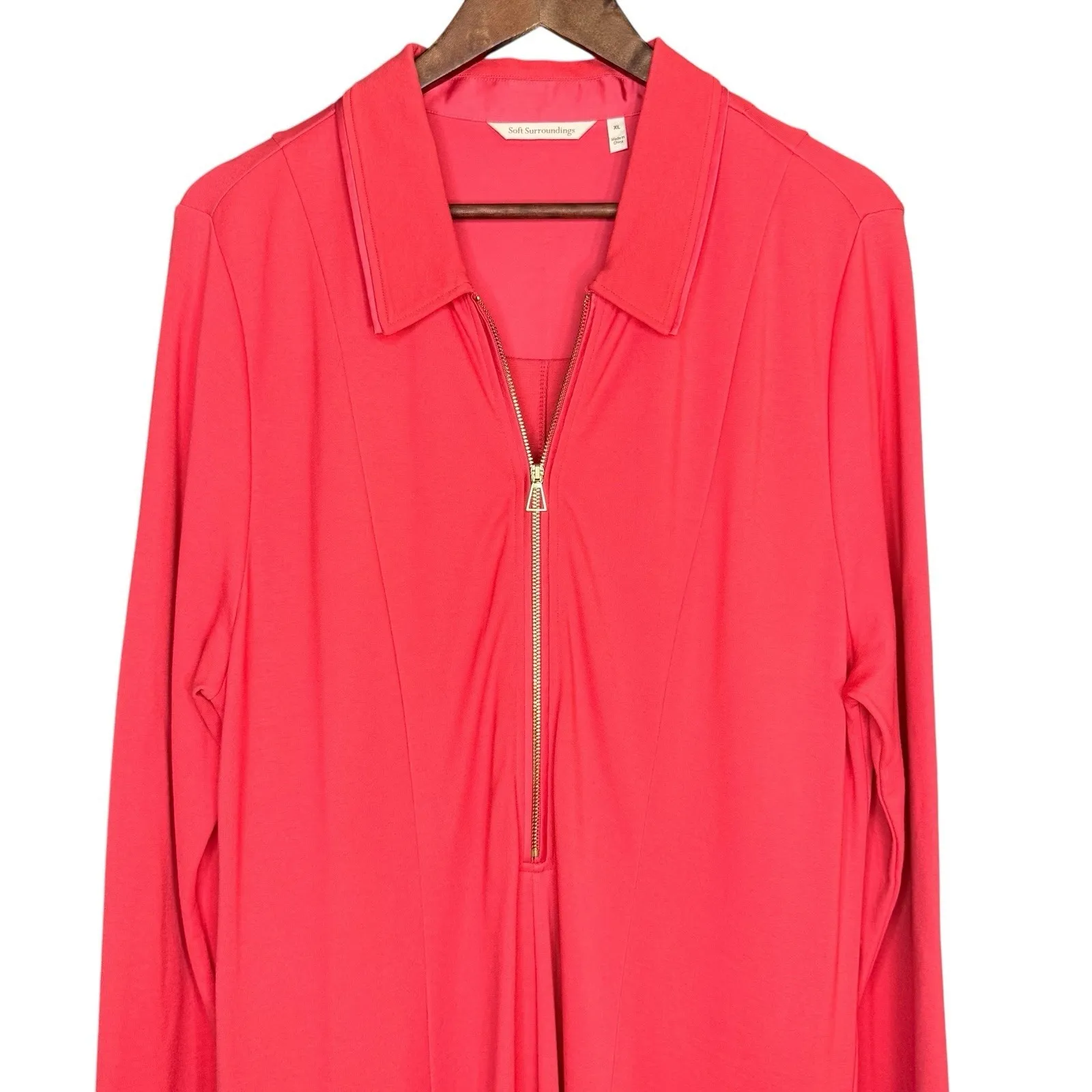 NWOT‎ Soft Surroundings XL Swingtime Maxi Dress Coral Long Sleeve Pockets Ponte - Image 3