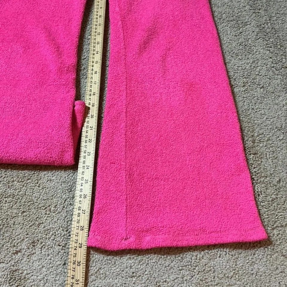 Y2K Pink Terry Cloth Kiss Embellished Fleece Flare Pants Size Medium - Image 4