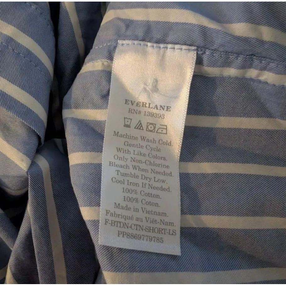 NWT EVERLANE Blue White Striped Collared Long Sleeve Cropped Button Shirt XS - Image 7