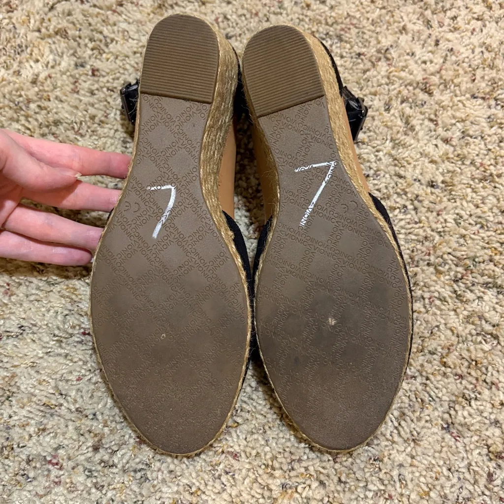 Vionic Amy Canvas Black Espadrille Wedge Heels Sandals Size 9.5 Comfortable - Image 9