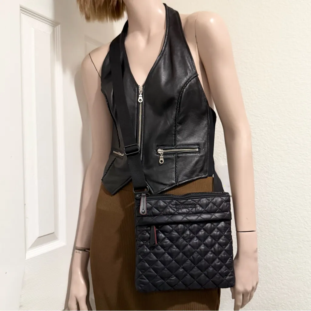 MZ WALLACE Black Quilted Metro Flat Crossbody Bag - Image 7