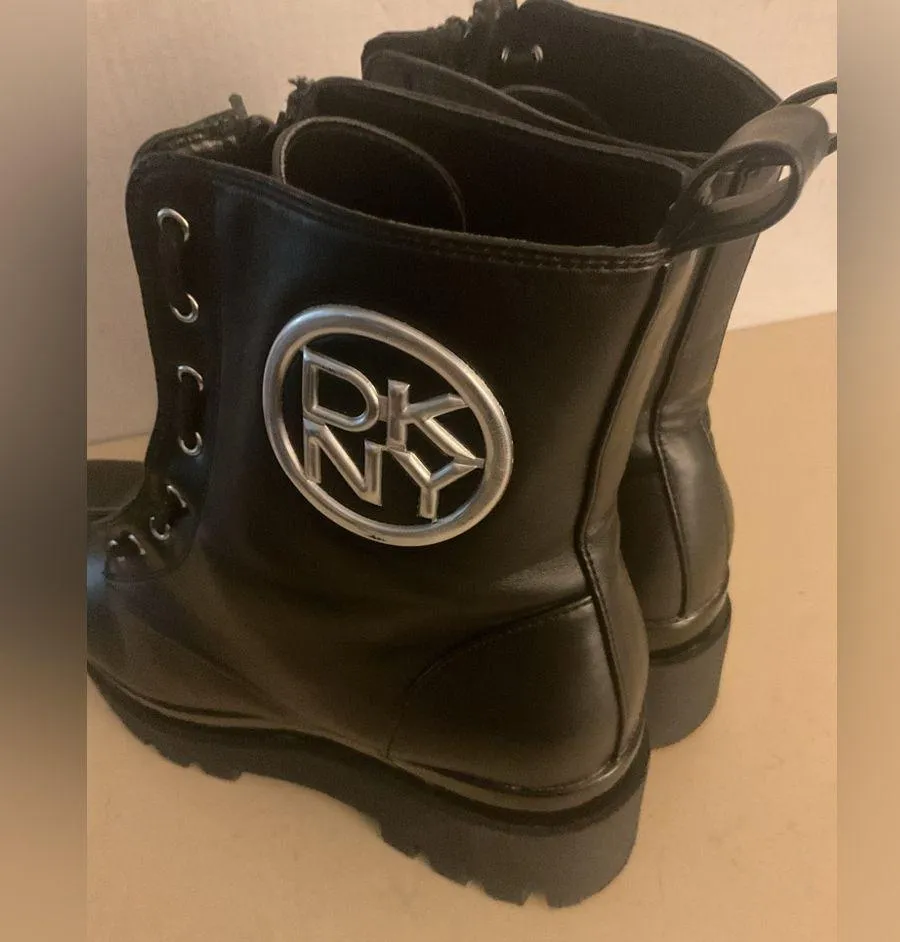DKNY Black women platform Bjourn  with Silver Logo combat boots size 9 - Image 10