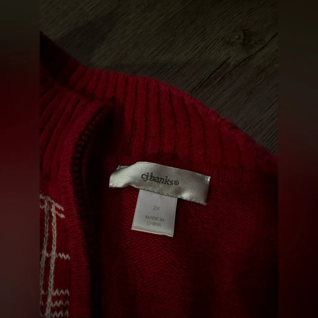 Vtg Nordic Snowflake Patchwork Knit Multi Color Sweater Cardigan Christmas 2X Red - Image 5