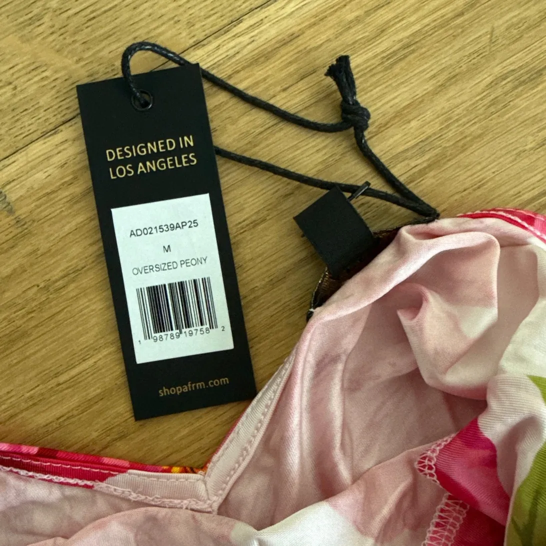 AFRM Maxi Dress Halter Cowl Neck Peony Floral Imade Size M Pink Size M - Image 3