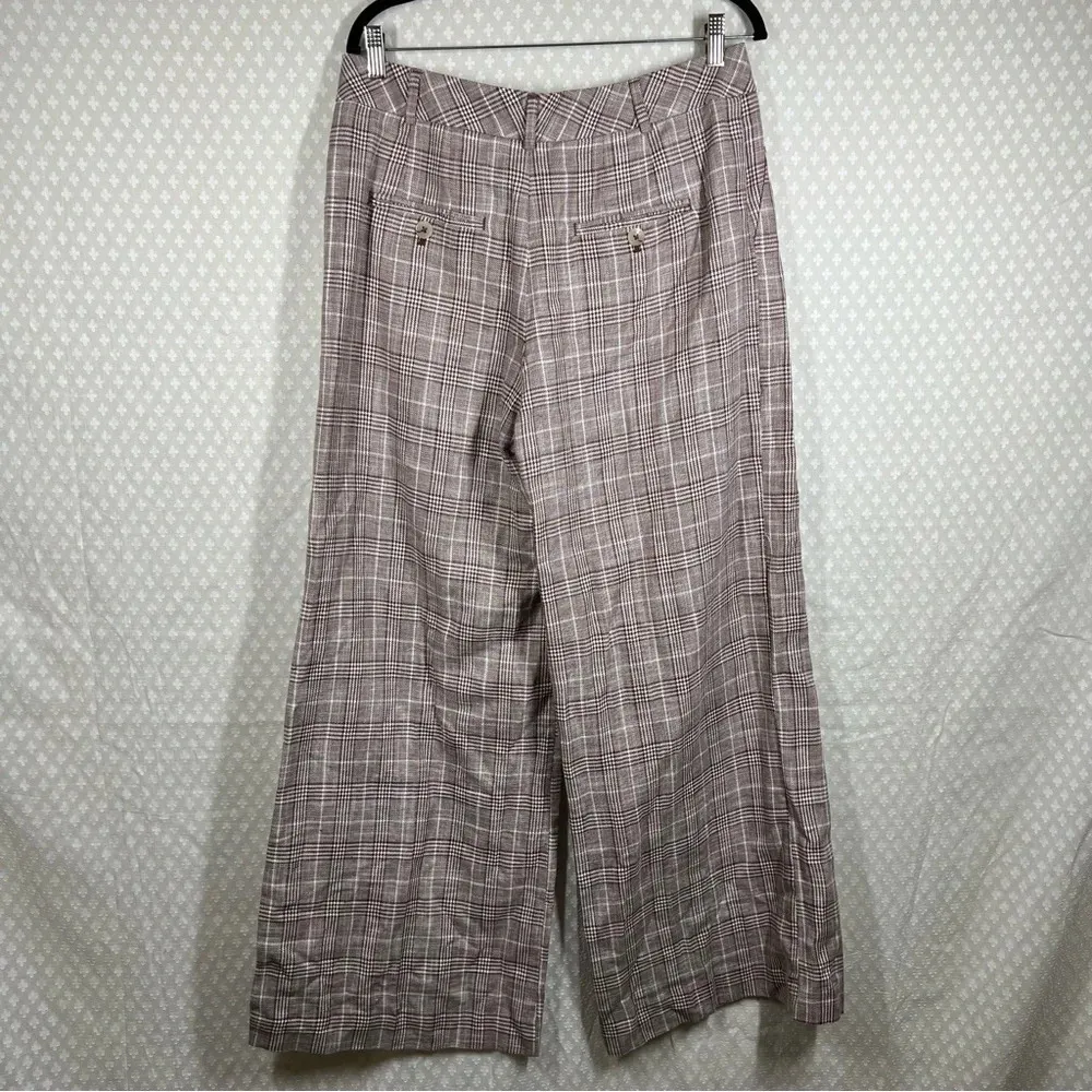 Anthropologie Maeve NWT Brown Plaid Pleated High Rise Wide‎ Leg Pants - Image 2