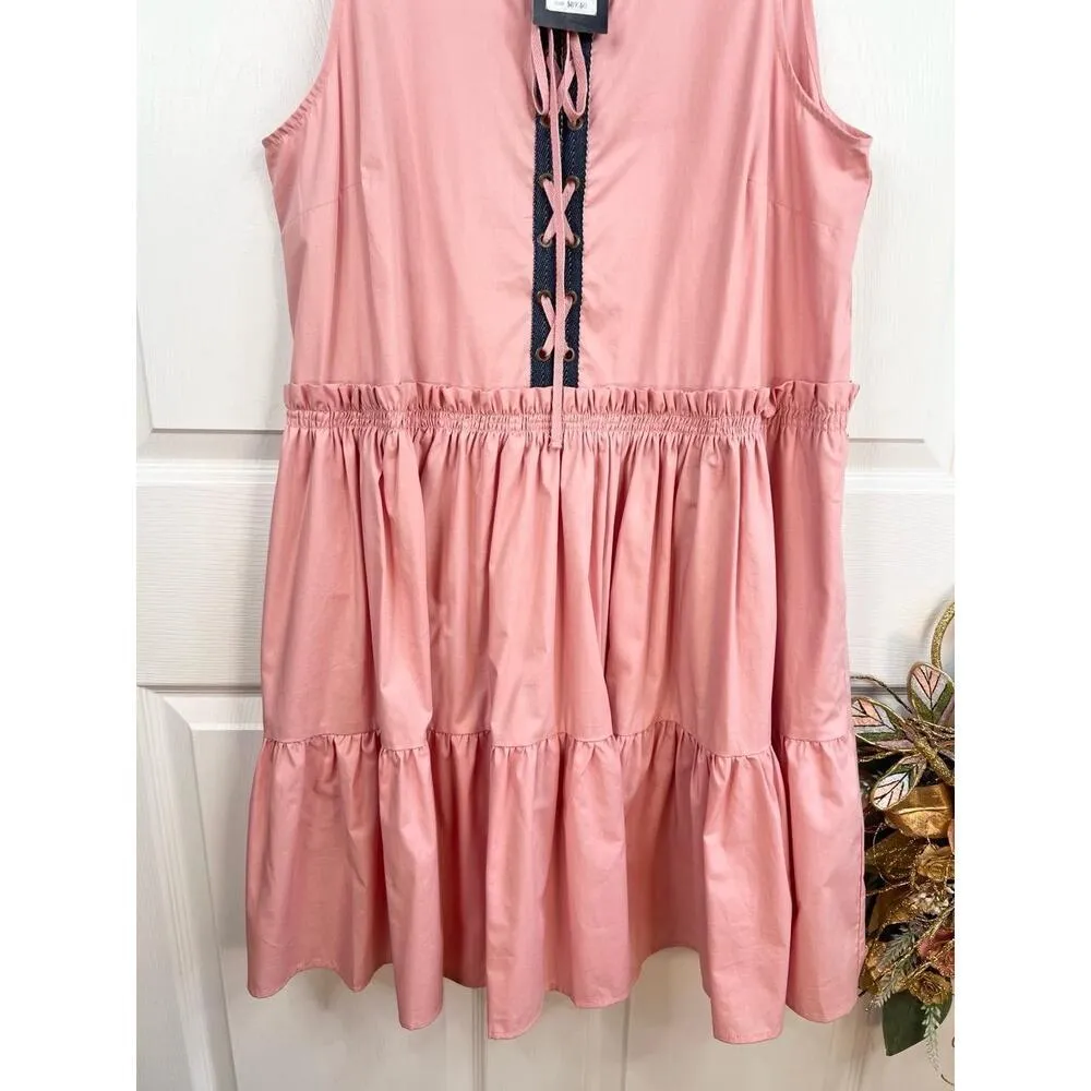 Nautica Laguna Beach Pink Sleeveless Tiered Drawstring Casual Dress Size L - Image 4