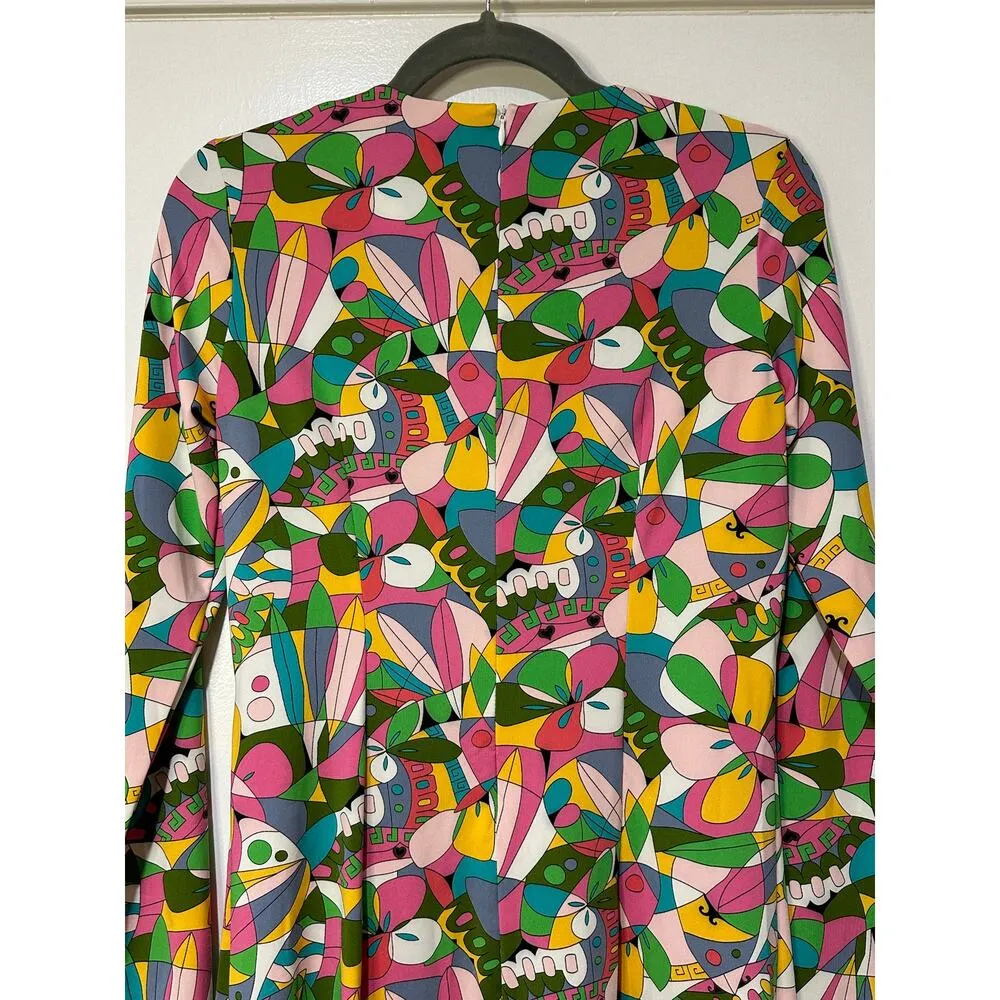 Flora Bea NYC Shift Dress Ivory La Sirene Sz Small NWT Long Sleeves 60s Colorful Orange - Image 10