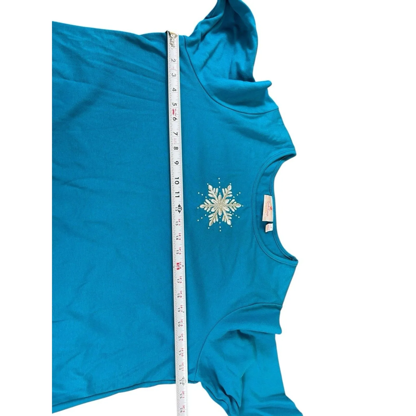 Quacker Factory 1X Turquoise Blue Snowflake Embellished Top Holiday Winter - Image 9