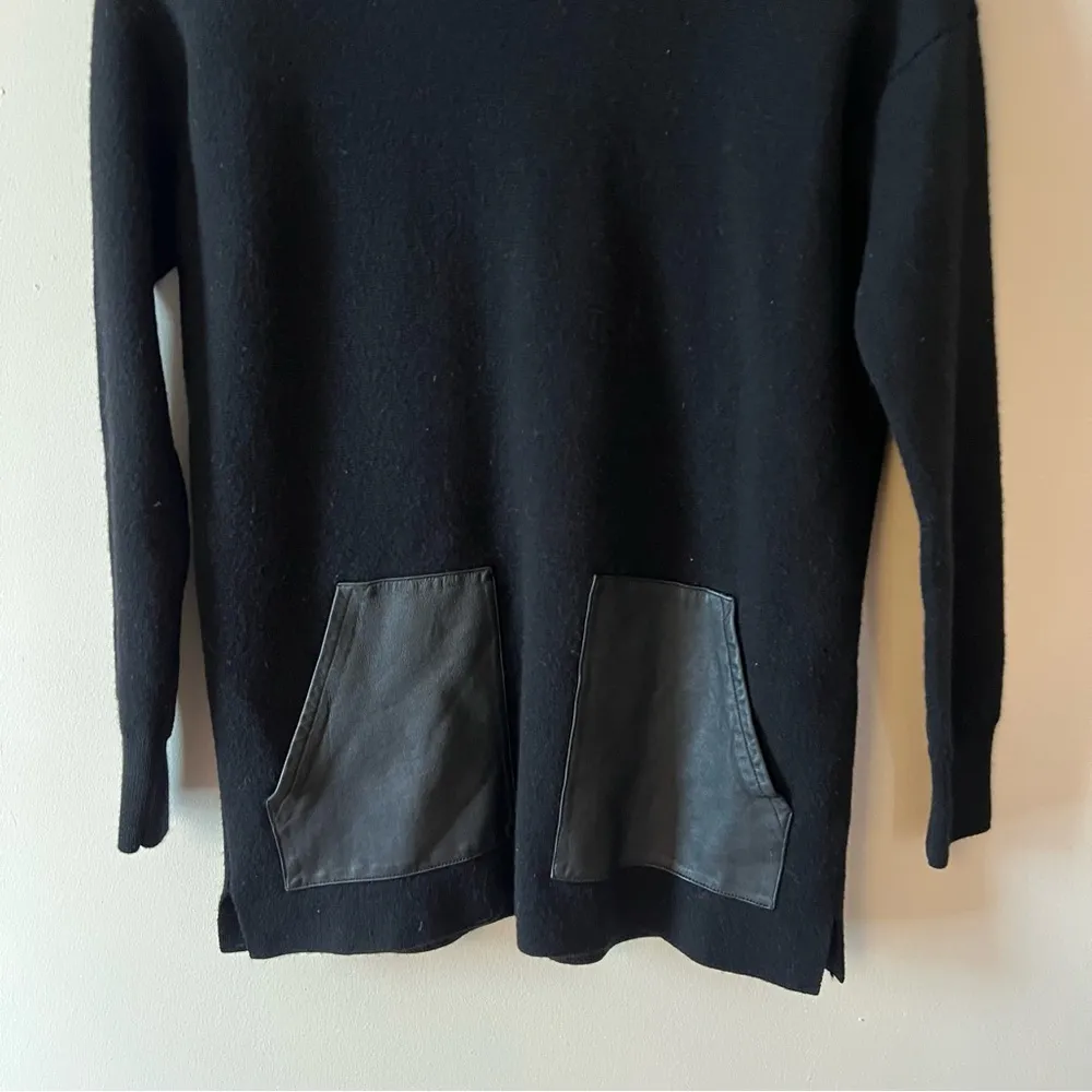 J.Crew 100% Merino Wool Black Leather Pocket Tunic Sweater Size XS - Image 4