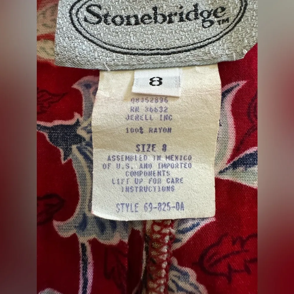 Vintage Stonebridge Women Floral Summer Bohemian Wrap Skirt Sz 8 MISSING BUTTON Red - Image 14