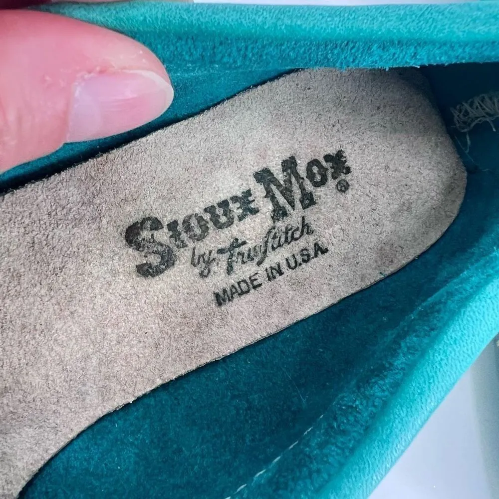 Vintage Sioux Mox Women's Suede Leather‎ Tri Stitch Moccasins Turquoise Size 6 Blue - Image 10