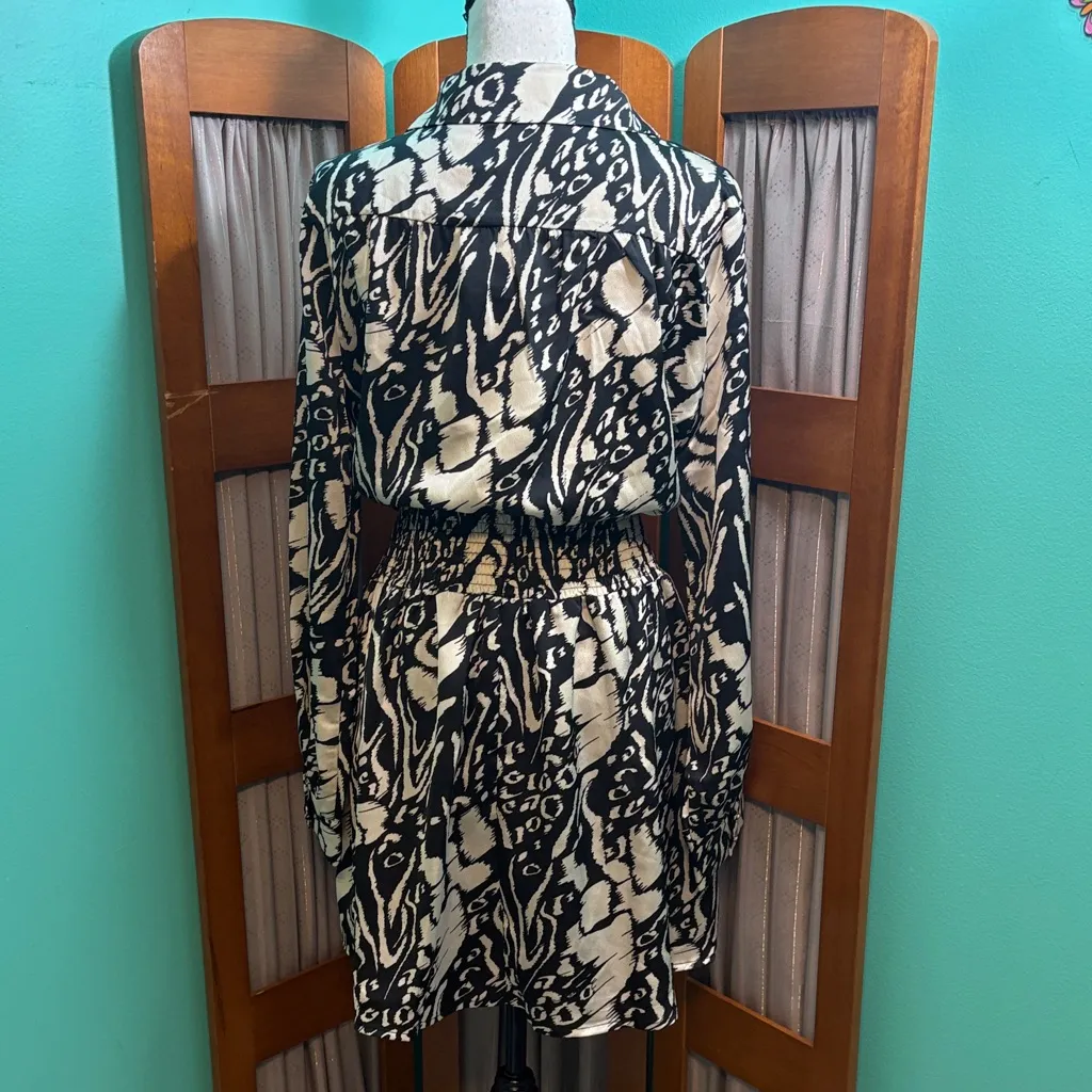Ee:some Elegant Black and Cream Patterned Dress Size L - Image 8