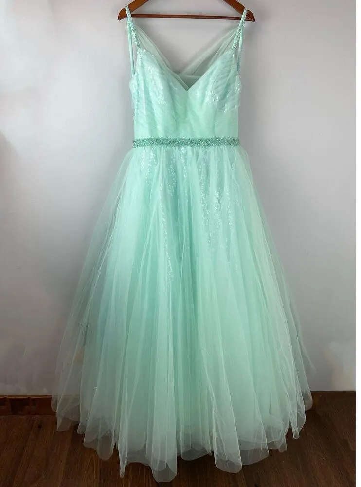 Mac Duggal Mint Tulle Princess Ballgown with Embellished Belt Size 10 $498 67565 - Image 5