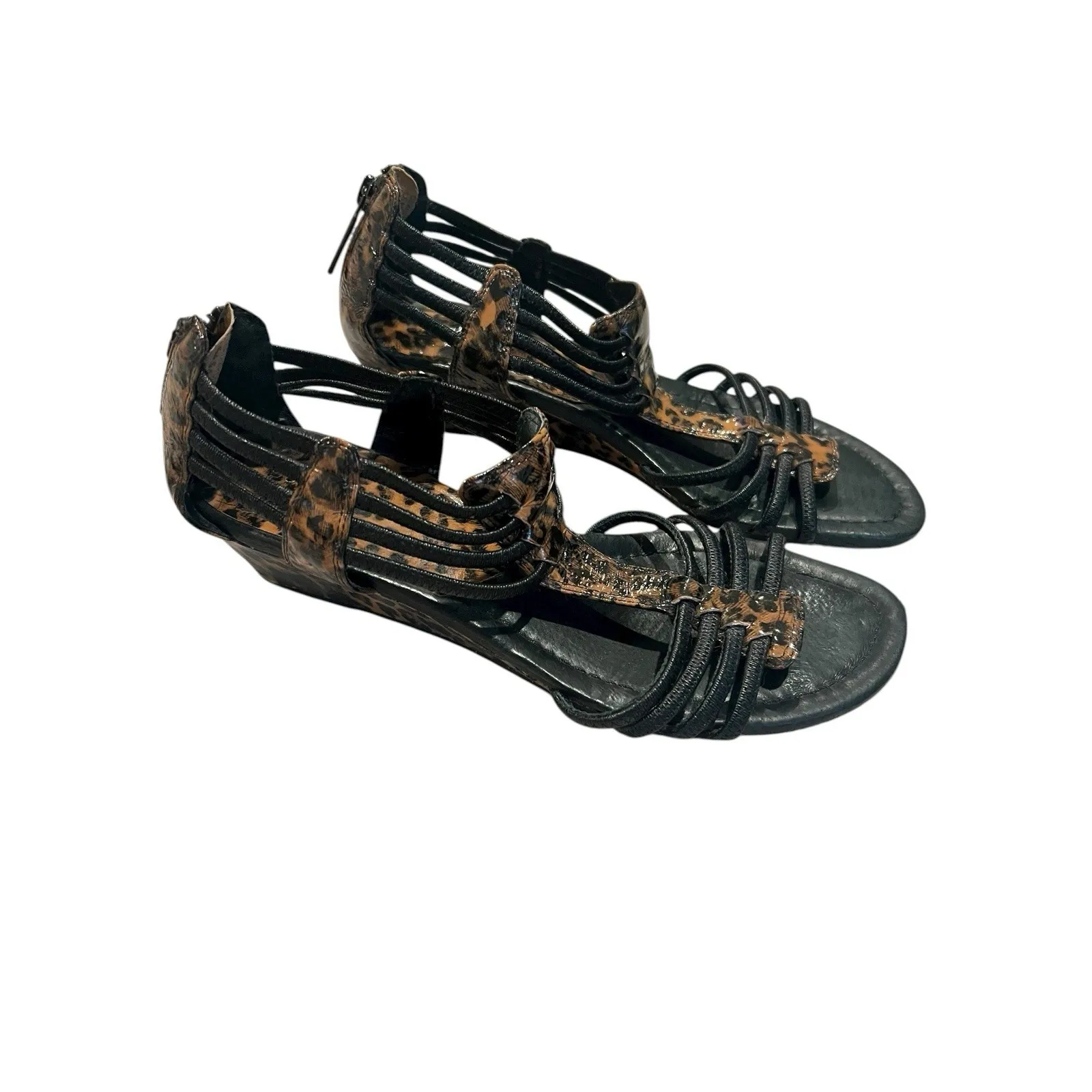 Donald J‎ Pliner Womens Wedge Sandals DEXI-CH08 Patent Leopard Black Sz 8 - Image 2