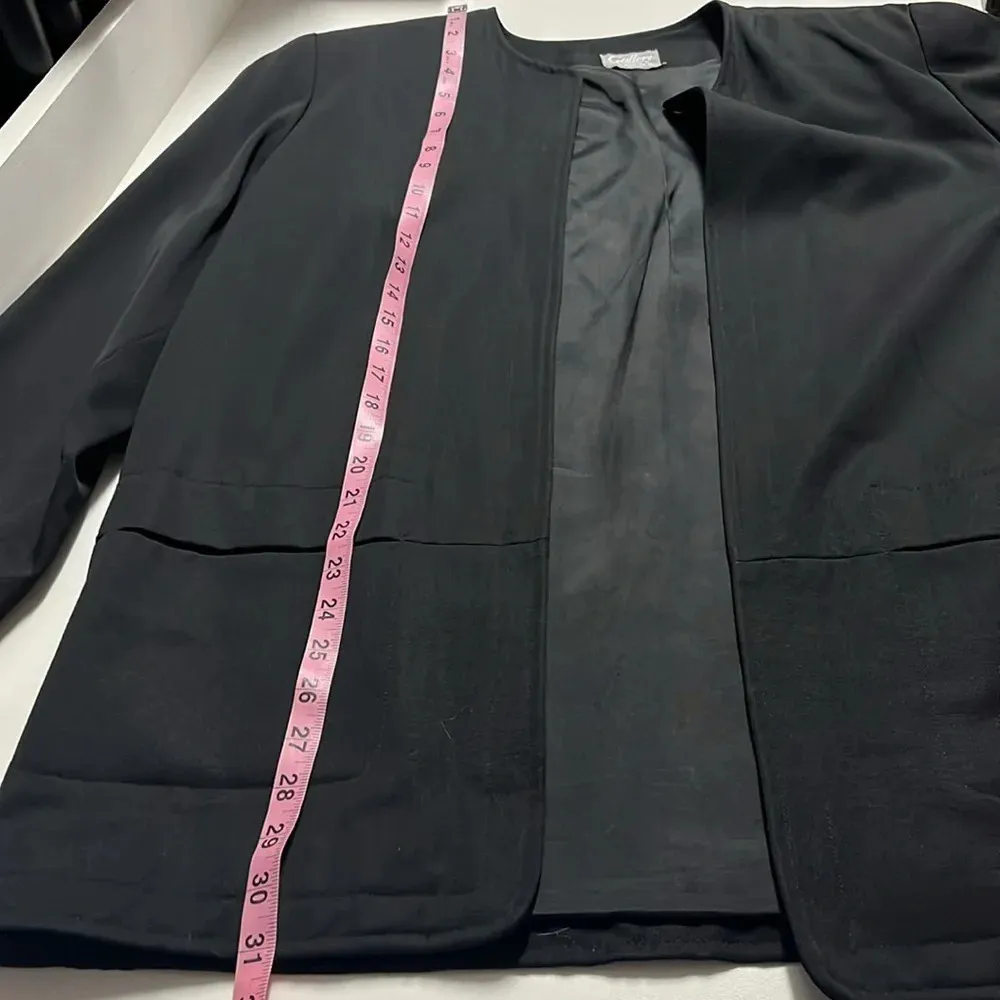 Vintage blazer size 12 black blazer shoulder pads pockets open front lined fall - Image 4