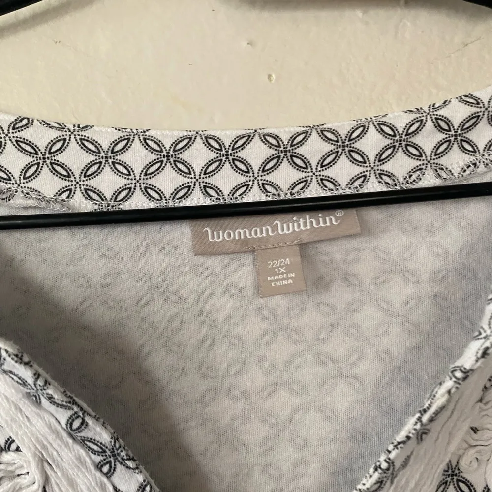 Woman Within Black and White T Shirt Women’s Plus Size 22/24 Embroidered Tee - Image 3