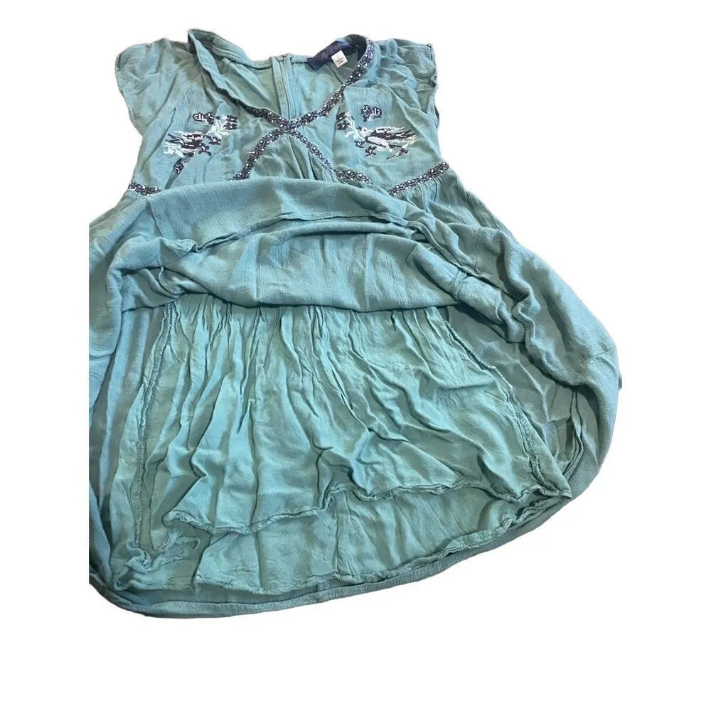 Francesca's blue rain blue teal floral Short Sleeve tunic top dress size small - Image 6