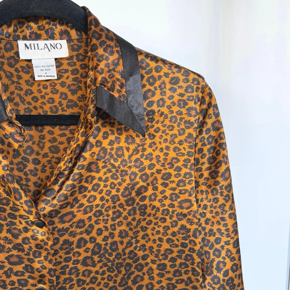 Milano Silky Leopard Blouse Animal Print Office Siren Collared Career Medium Brown - Image 2