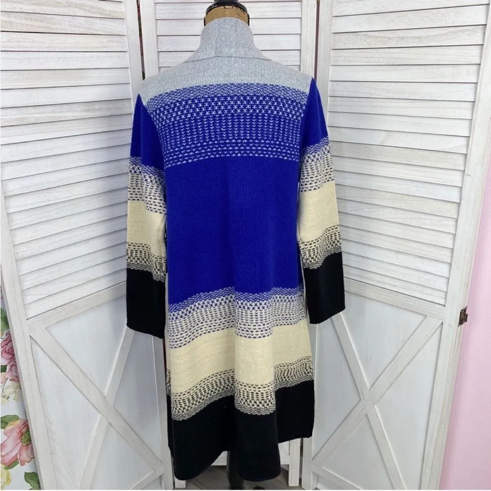 MaxSport Western Colorblock Long Cardigan Sweater Gray Blue Cream Black Large - Image 5