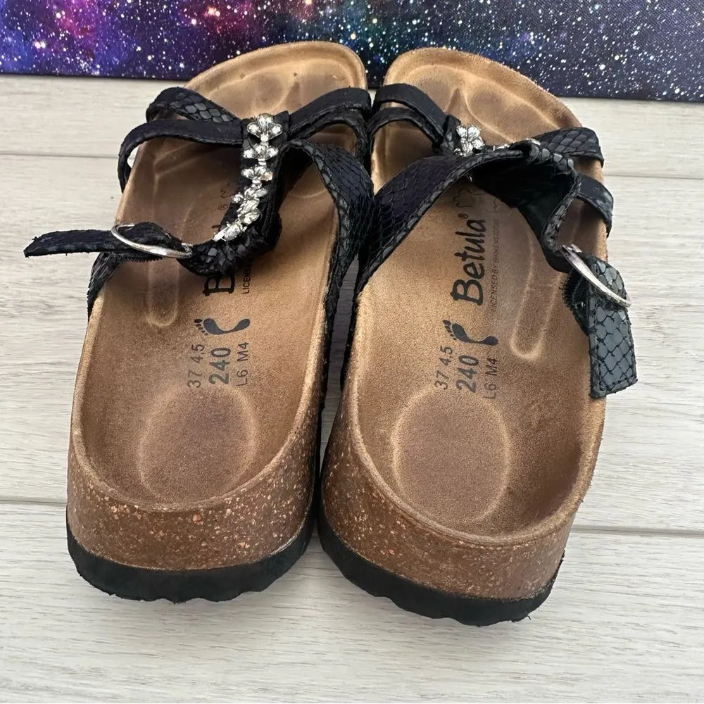 Birkenstock Betula Black Tango Womens 6 US / 37 EU  Floral Slide Sandals Germany - Image 6