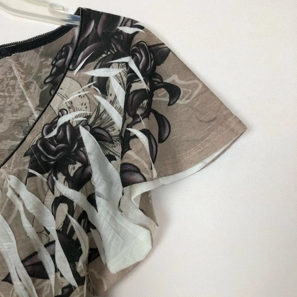 Floral Whimsical Womens Top Small Ethereal Fairygoth Mystical Boho Art to Wear Brown - Image 5