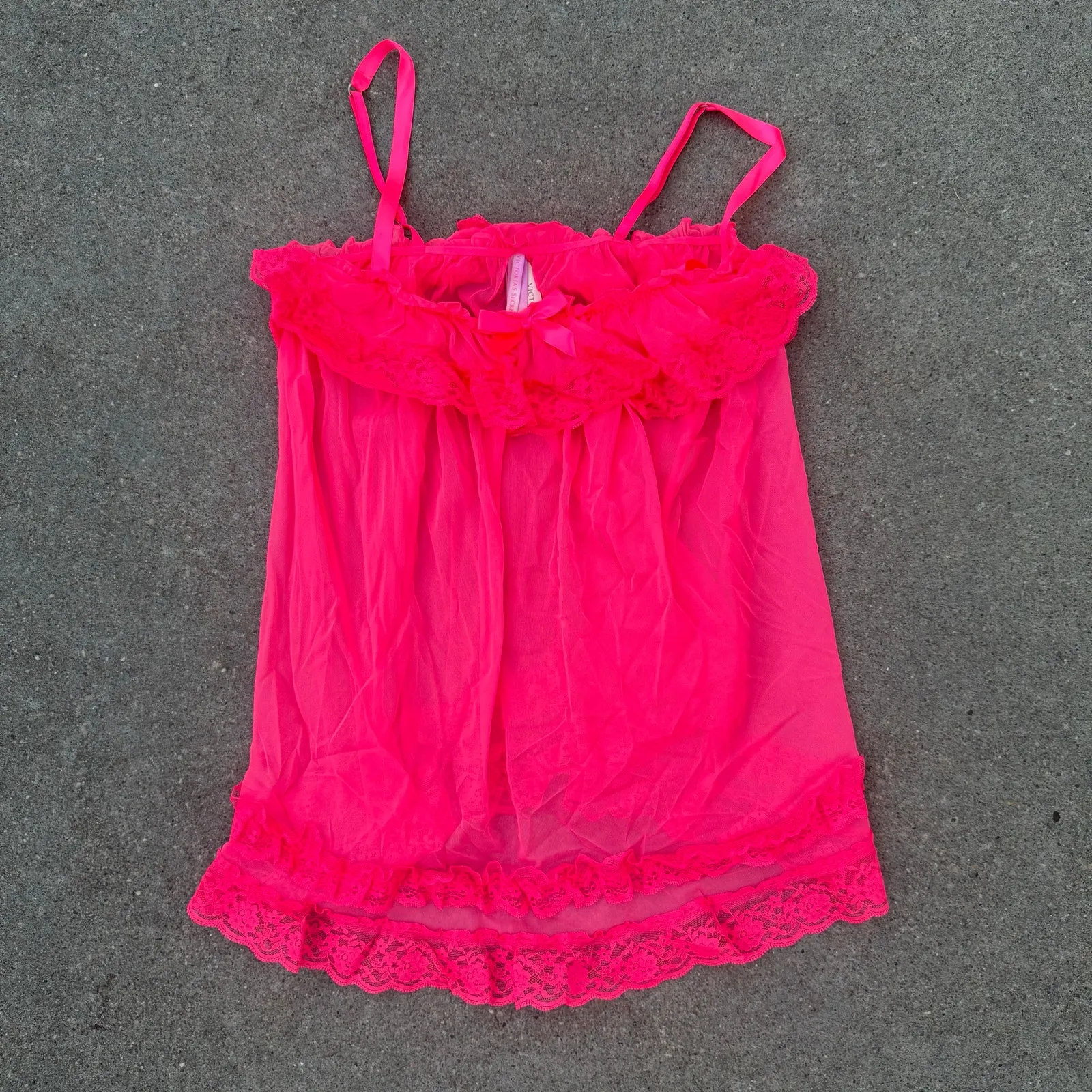 Victoria's Secret Bright Neon Pink Teddy Ruffles Babydoll Mini Dress Tank NWT S - Image 2