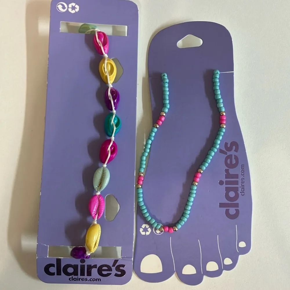 Claire’s 2 Beaded Anklets and 2 Beaded Bracelets. New Blue - Image 2