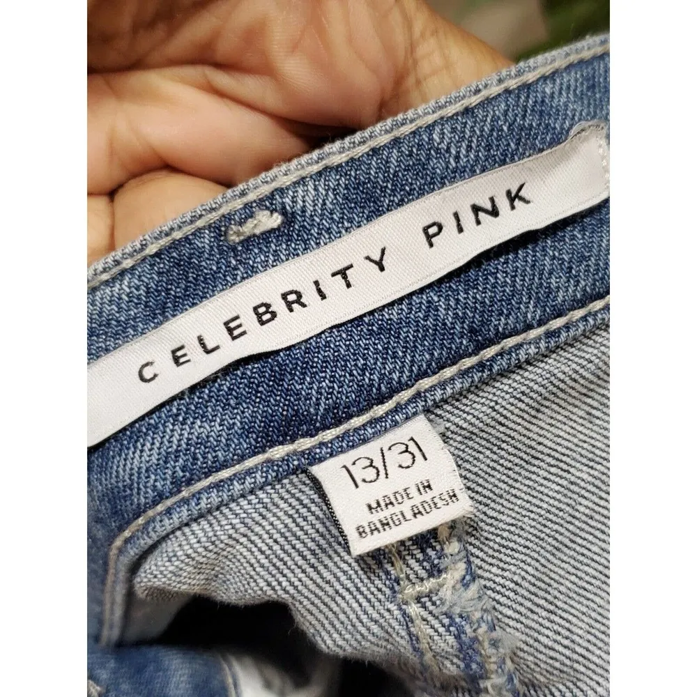 Celebrity Pink Women's Blue Denim Cotton Mid Rise Fray Hem Mini Skirt 13/31 - Image 10
