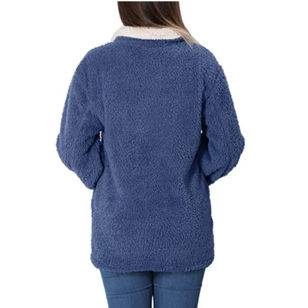 Sherpa Womens Jacket Pullover Blue 1/4 Zip Sweatshirt Women's Size Small - Image 3