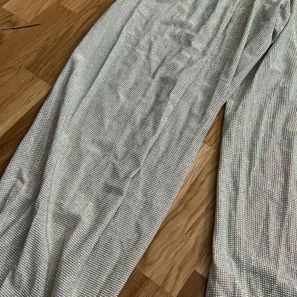 Balmain silver rhinestone high waisted belted wide legged trousers - Image 6