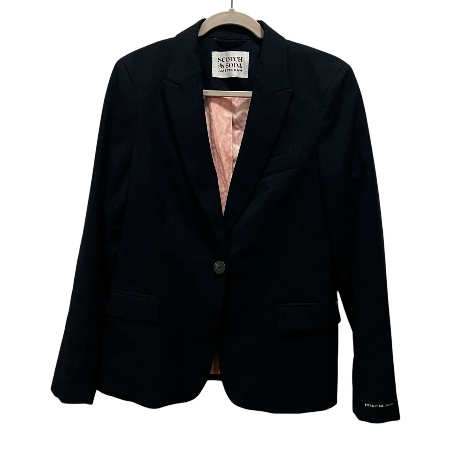 Scotch And Soda Navy Blue Women’s Blazer Size Medium Striped Collared One Button - Image 2