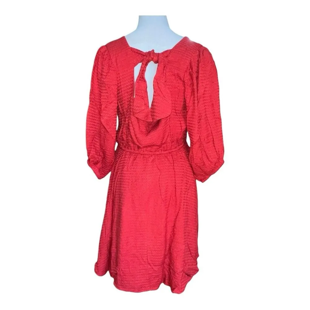 BOG Band of the Free Josette Aurora Red Puff Long Sleeveā Mini Dress Size XS New - Image 4