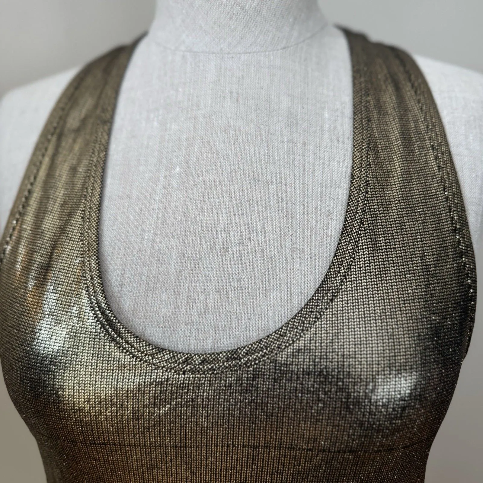 BCBGMAXAZRIA Runway Y2K Gold Metallic Racerback Tank Top S EUC Club Edgy Glam - Image 10
