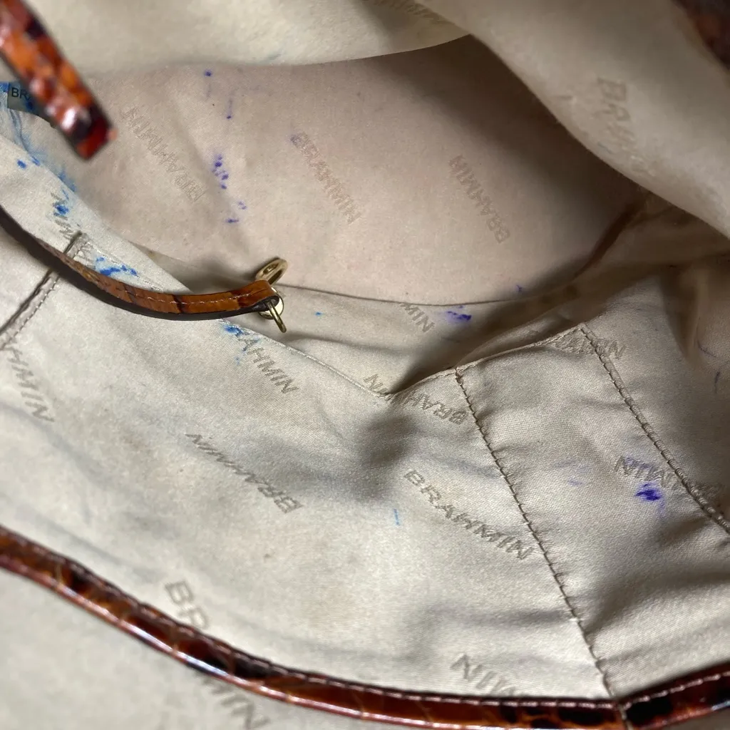 BRAHMIN Elegant  Woven FRONT CROC EMBOSSED BACK Shoulder Bag UNIQUE BAG - Image 6