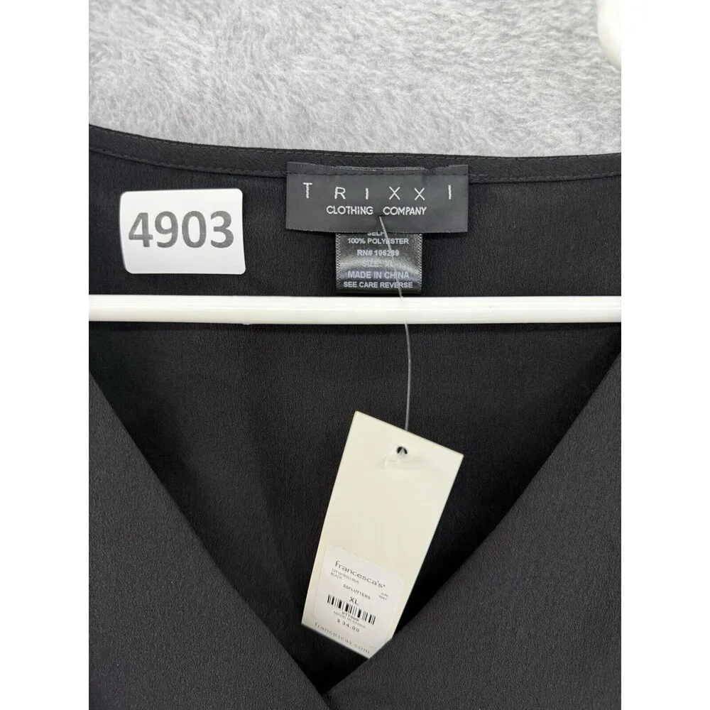 Trixxi Women's Button Front Blouse Solid Black Flutter Sleeve Size XL peplum - Image 8