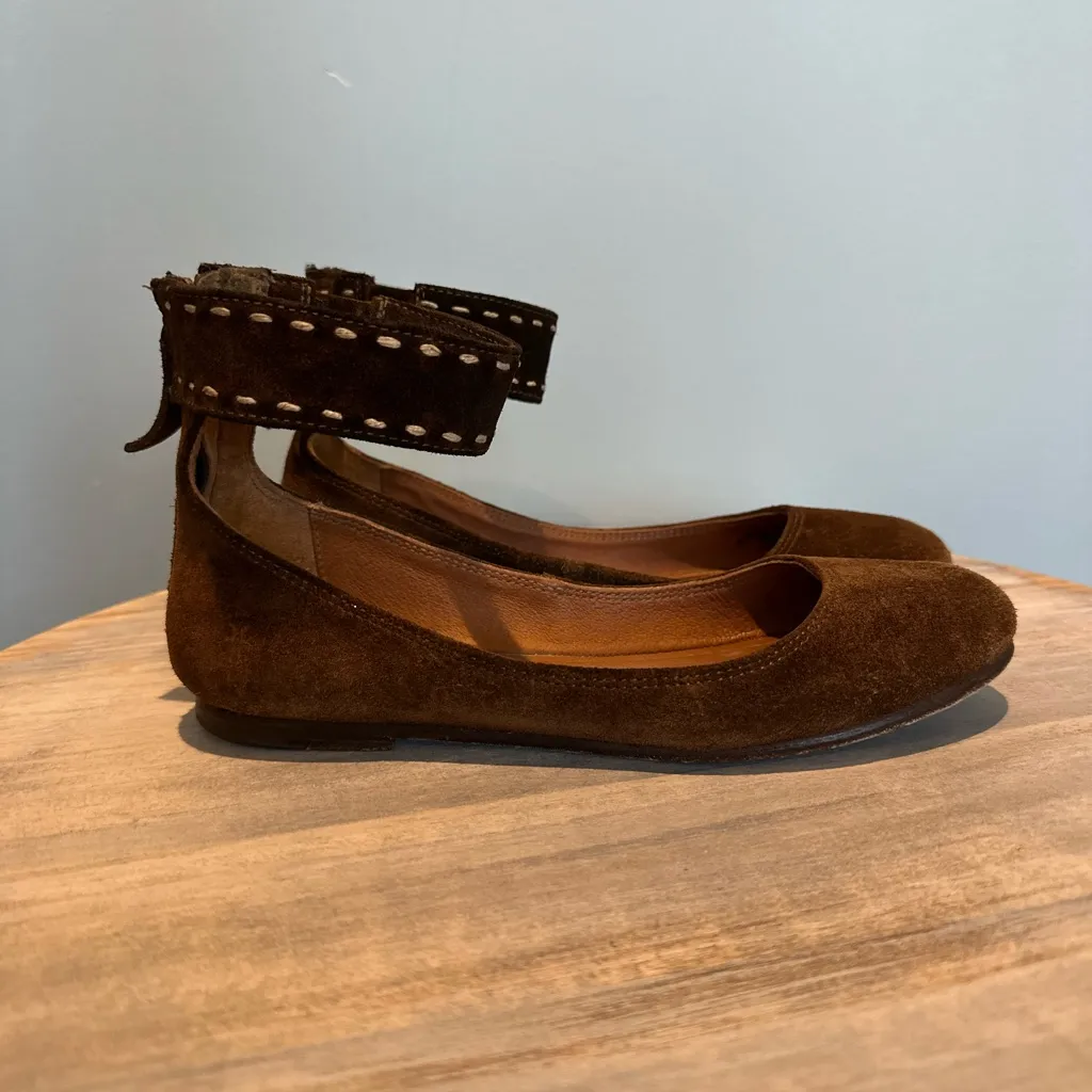 Frye Carson Brown Suede Ankle Ballet Flat Shoes Size 6.5 - Image 9