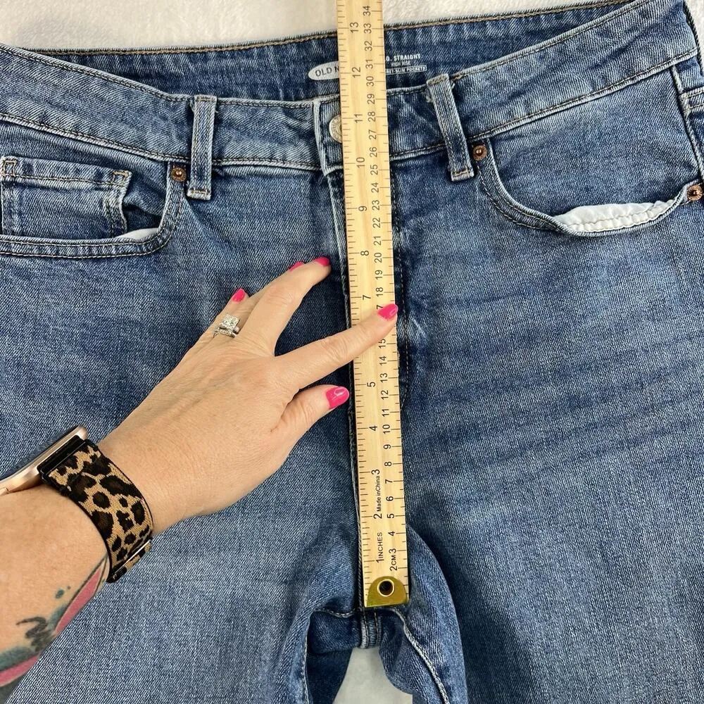 Old Navy Sz 12 Jeans O.G. Straight High Rise Secret Slim Pockets Margarita Blue - Image 11