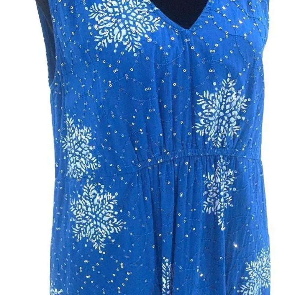 Rubyyaya Womens Beaded Pleated Tiered Snowflakes Julieta Maxi Dress Blue Size Sm - Image 4