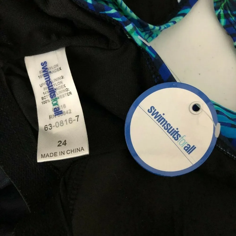 Swimsuits for All Swim Dress One Piece Molded Cups Palm Floral Navy Aqua Blue 24 - Image 3