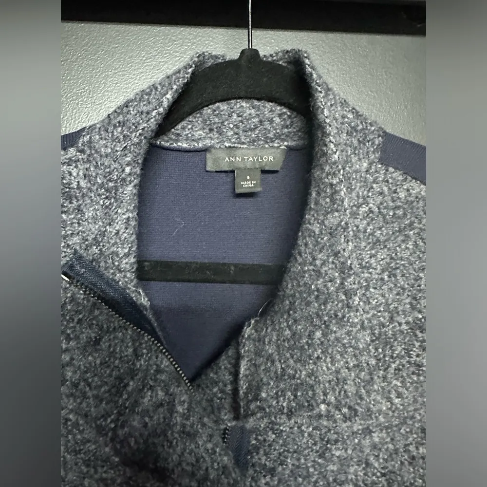 Ann Taylor Boiled Wool Zip Front Coatigan Navy S - Image 4