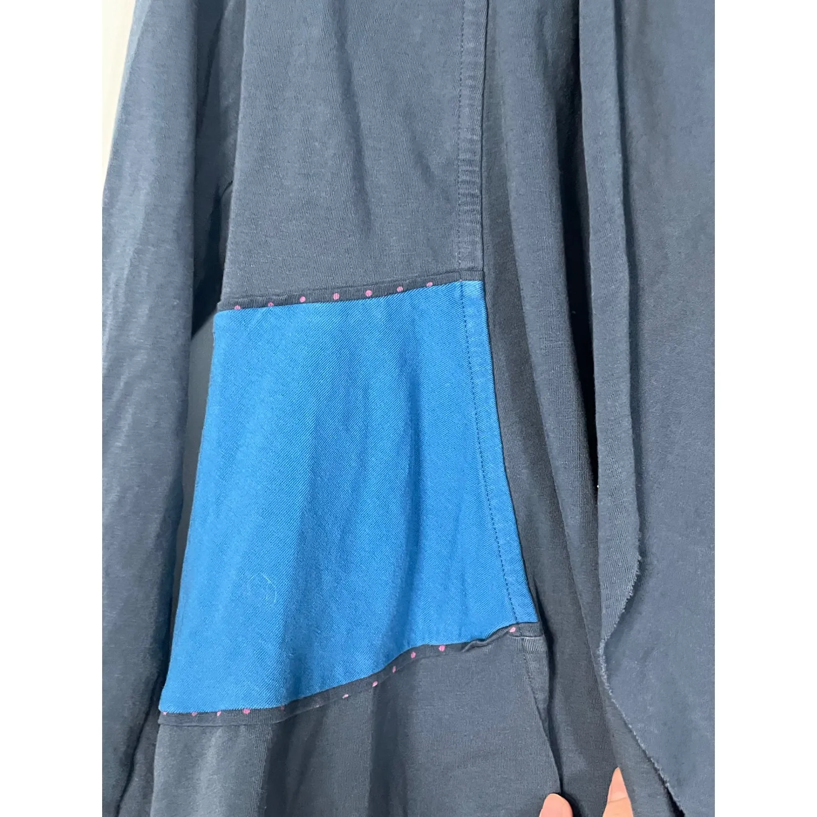 Matilda Jane XS Blue Gray Patchwork‎ Cardigan Draped Front Long Sleeve - Image 2
