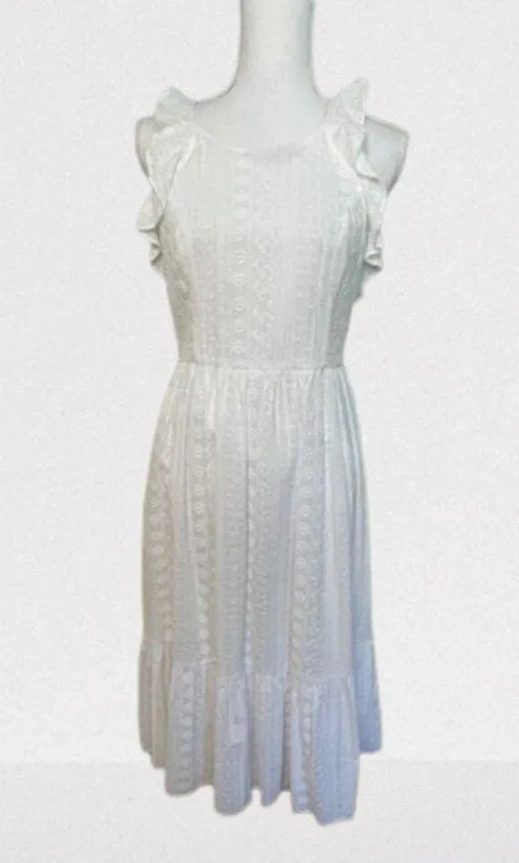 CeCe White Eyelet Shirred Ruffled Tiered Midi Dress NWT 2 - Image 10