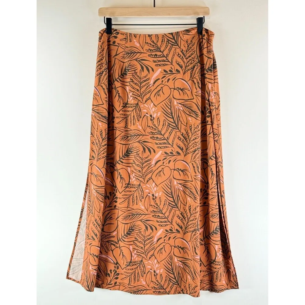 Marine Layer Womens Skirt Brown Ryan Midi Slip Sierra Foliage Tropical Boho 10 - Image 3
