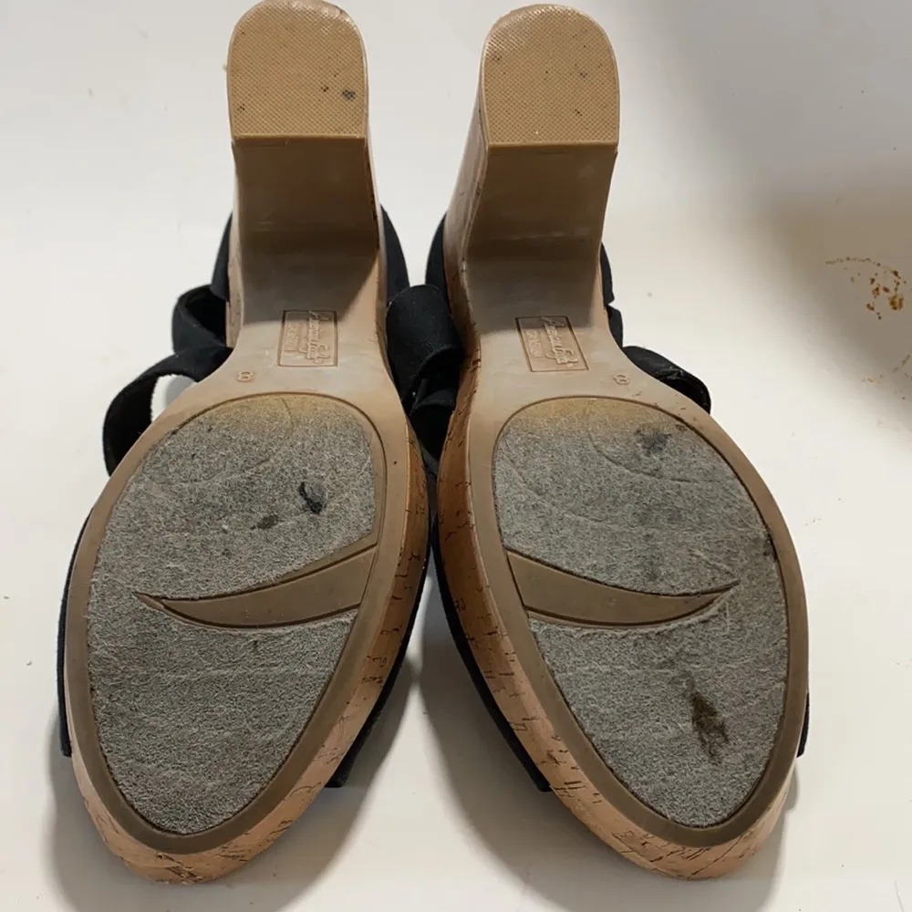 American Eagle Black Strappy Y2K High Wedges 8M XC - Image 6