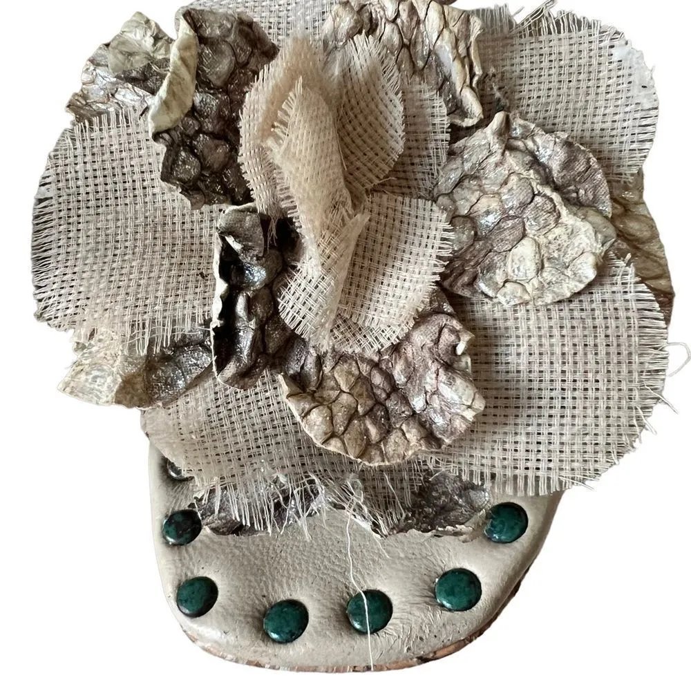 Lisa For Donald J Pliner Snake Studded Flower Wedge Sandals Heels Tan Size 9 - Image 4