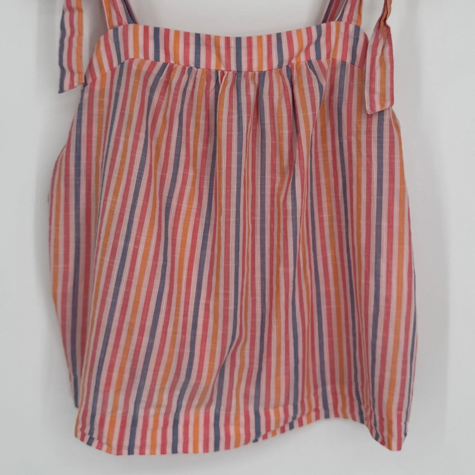 Gap Striped Tank Top Size Medium Pink Orange Blue Tie Shoulder Sleeveless Blouse - Image 5
