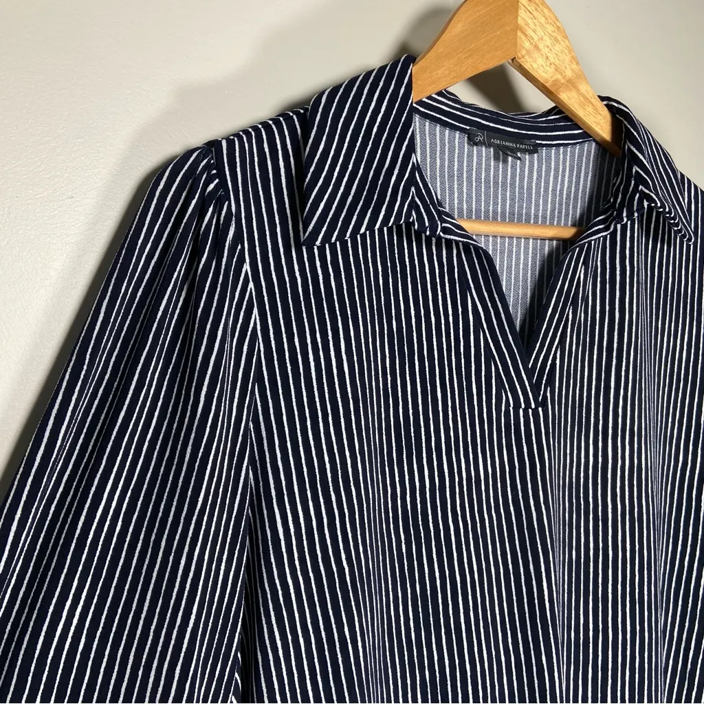 Adriana Papell Navy Stripe Blouse Green Floral Top Lot Work Office Set L - Image 3